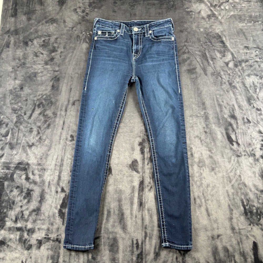 True Religion Jeans Womens 29 Blue Skinny Contrast Stitch Horseshoe Pockets